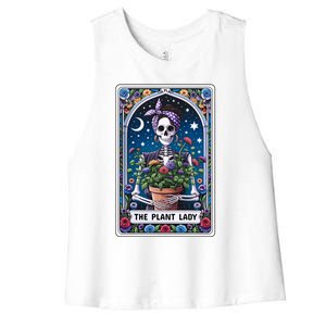 Funny Tarot Card The Plant Lady Skeleton And Flowers Tarot Great Gift Women's Racerback Cropped Tank