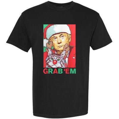 Funny Trump Cat Grab Em Vintage Retro Christmas Trump Gift Garment-Dyed Heavyweight T-Shirt