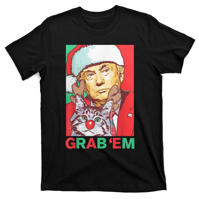 Funny Trump Cat Grab Em Vintage Retro Christmas Trump Gift T-Shirt