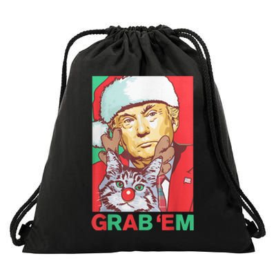 Funny Trump Cat Grab Em Vintage Retro Christmas Trump Gift Drawstring Bag