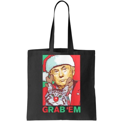 Funny Trump Cat Grab Em Vintage Retro Christmas Trump Gift Tote Bag