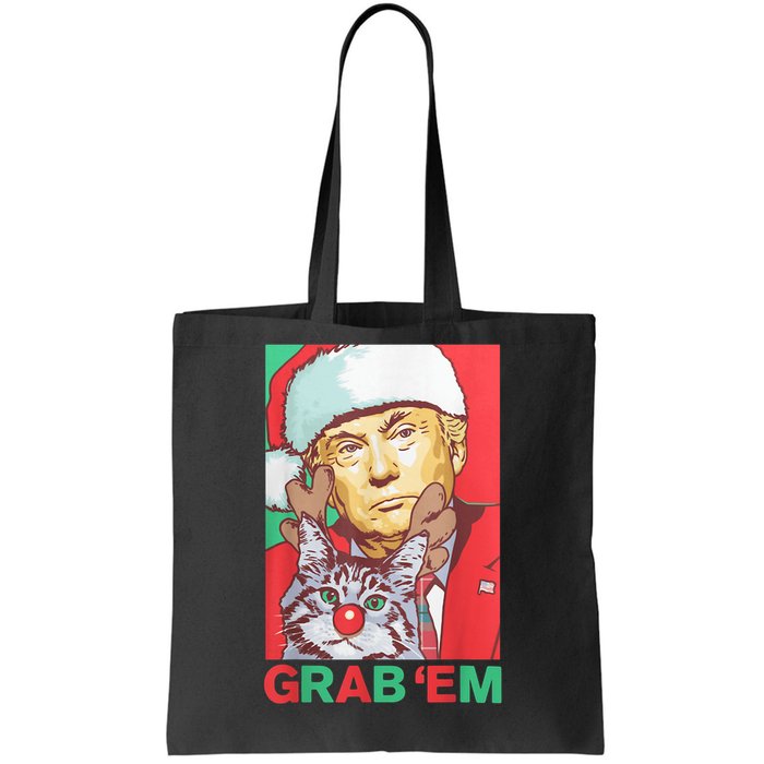 Funny Trump Cat Grab Em Vintage Retro Christmas Trump Gift Tote Bag