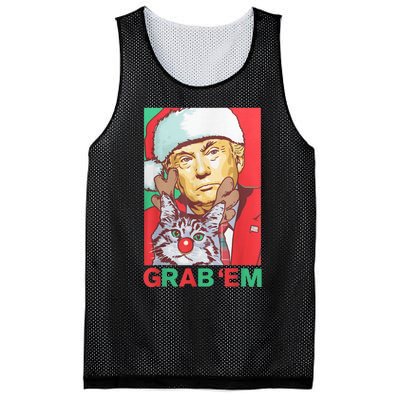 Funny Trump Cat Grab Em Vintage Retro Christmas Trump Gift Mesh Reversible Basketball Jersey Tank