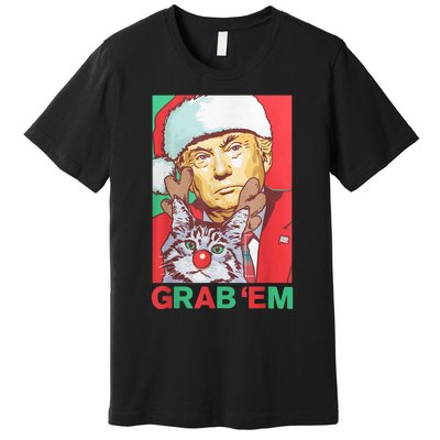 Funny Trump Cat Grab Em Vintage Retro Christmas Trump Gift Premium T-Shirt