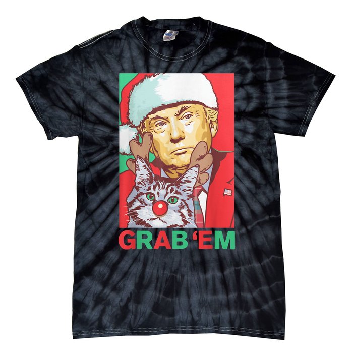 Funny Trump Cat Grab Em Vintage Retro Christmas Trump Gift Tie-Dye T-Shirt