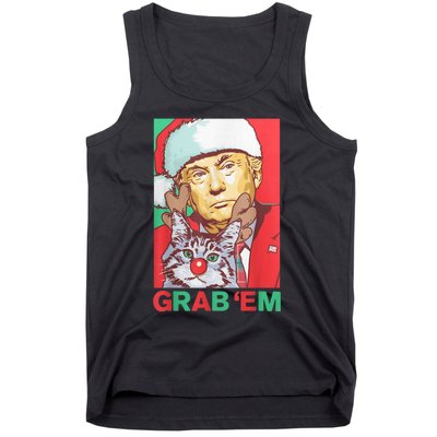 Funny Trump Cat Grab Em Vintage Retro Christmas Trump Gift Tank Top