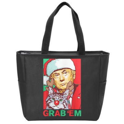 Funny Trump Cat Grab Em Vintage Retro Christmas Trump Gift Zip Tote Bag