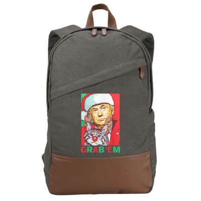 Funny Trump Cat Grab Em Vintage Retro Christmas Trump Gift Cotton Canvas Backpack