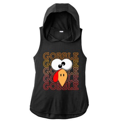 Funny Thanksgiving Crazy Turkey Face Gobble Gobble Gobble Ladies PosiCharge Tri-Blend Wicking Draft Hoodie Tank