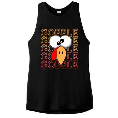 Funny Thanksgiving Crazy Turkey Face Gobble Gobble Gobble Ladies PosiCharge Tri-Blend Wicking Tank