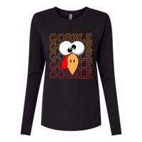 Funny Thanksgiving Crazy Turkey Face Gobble Gobble Gobble Womens Cotton Relaxed Long Sleeve T-Shirt