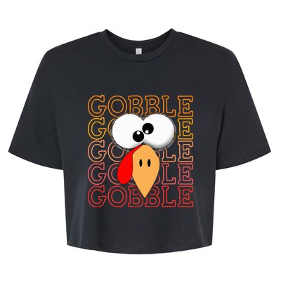 Funny Thanksgiving Crazy Turkey Face Gobble Gobble Gobble Bella+Canvas Jersey Crop Tee