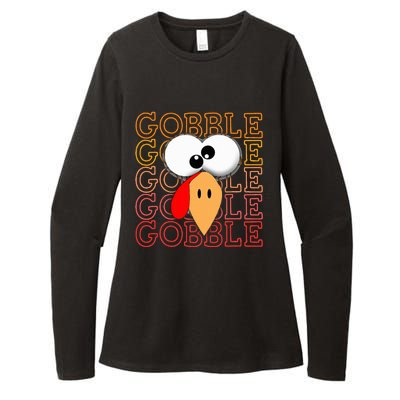 Funny Thanksgiving Crazy Turkey Face Gobble Gobble Gobble Womens CVC Long Sleeve Shirt