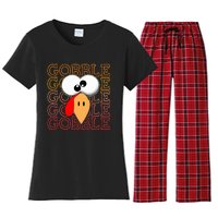 Funny Thanksgiving Crazy Turkey Face Gobble Gobble Gobble Women's Flannel Pajama Set