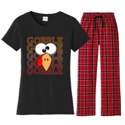 Funny Thanksgiving Crazy Turkey Face Gobble Gobble Gobble Women's Flannel Pajama Set