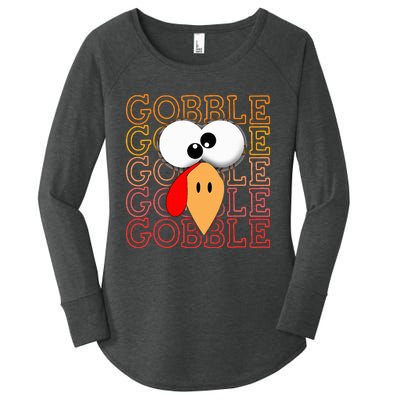 Funny Thanksgiving Crazy Turkey Face Gobble Gobble Gobble Women's Perfect Tri Tunic Long Sleeve Shirt