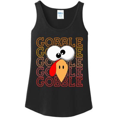 Funny Thanksgiving Crazy Turkey Face Gobble Gobble Gobble Ladies Essential Tank