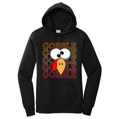 Funny Thanksgiving Crazy Turkey Face Gobble Gobble Gobble Women's Pullover Hoodie