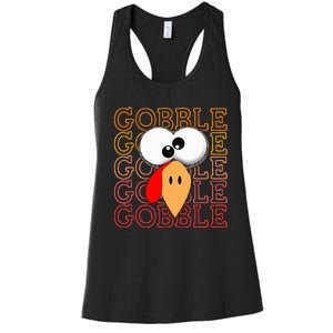 Funny Thanksgiving Crazy Turkey Face Gobble Gobble Gobble Women's Racerback Tank