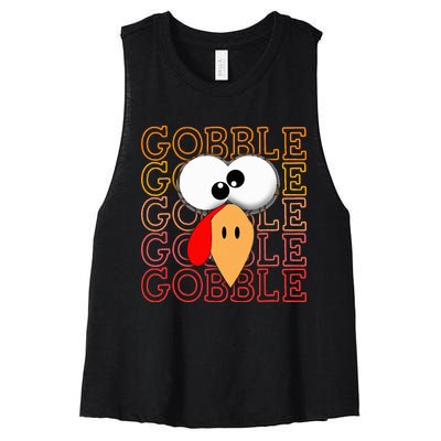 Funny Thanksgiving Crazy Turkey Face Gobble Gobble Gobble Women's Racerback Cropped Tank