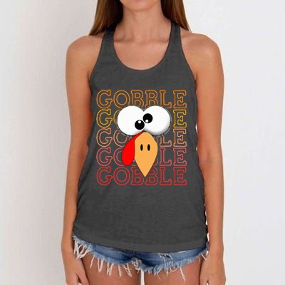 Funny Thanksgiving Crazy Turkey Face Gobble Gobble Gobble Women's Knotted Racerback Tank