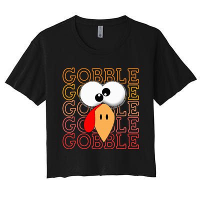 Funny Thanksgiving Crazy Turkey Face Gobble Gobble Gobble Women's Crop Top Tee