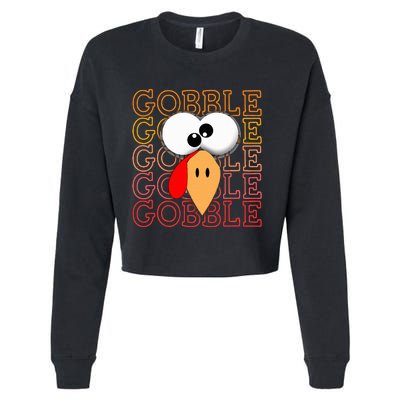 Funny Thanksgiving Crazy Turkey Face Gobble Gobble Gobble Cropped Pullover Crew