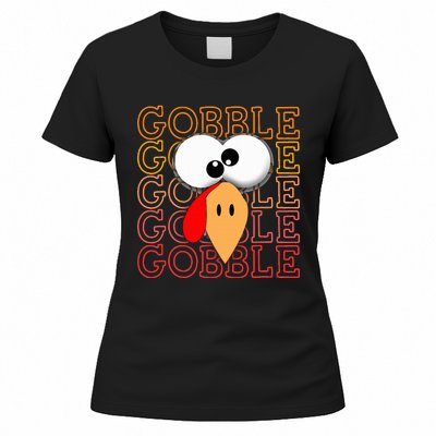 Funny Thanksgiving Crazy Turkey Face Gobble Gobble Gobble Women's T-Shirt