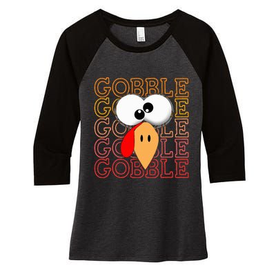 Funny Thanksgiving Crazy Turkey Face Gobble Gobble Gobble Women's Tri-Blend 3/4-Sleeve Raglan Shirt