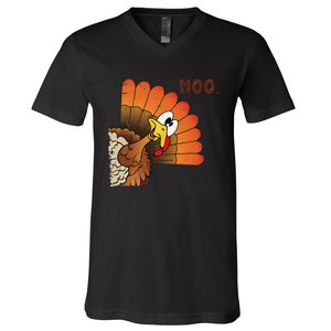 Funny Thanksgiving Cute Turkey Moo IM A Cow Gift V-Neck T-Shirt