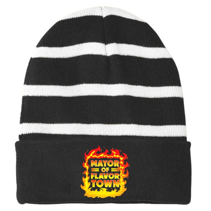 Flavor Town Cooking Guy Fieri BBQ Striped Beanie with Solid Band