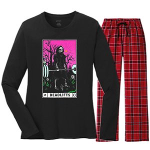 Funny Tarot Card Deadlifts Gym Workout Occult Reader Black Classic Fit Women's Long Sleeve Flannel Pajama Set 