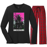 Funny Tarot Card Deadlifts Gym Workout Occult Reader Black Classic Fit Women's Long Sleeve Flannel Pajama Set 