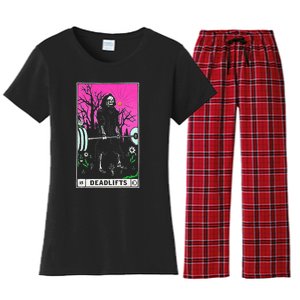 Funny Tarot Card Deadlifts Gym Workout Occult Reader Black Classic Fit Women's Flannel Pajama Set