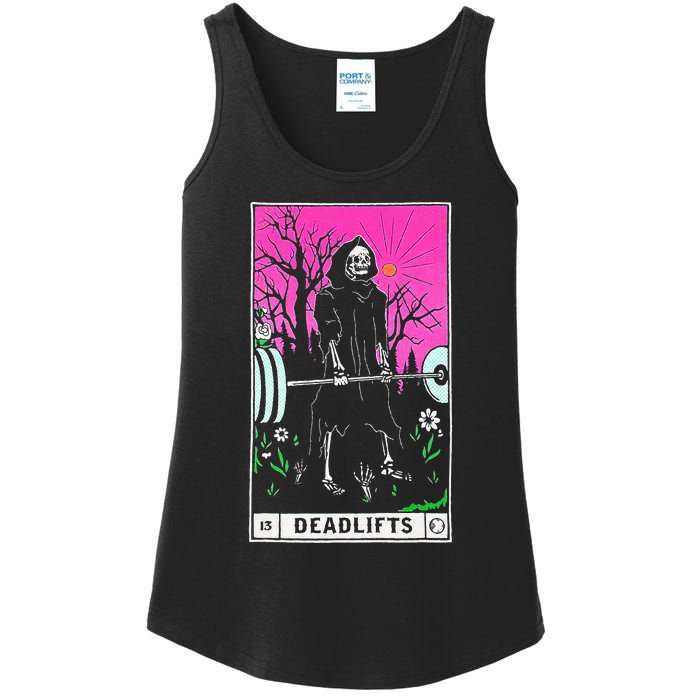 Funny Tarot Card Deadlifts Gym Workout Occult Reader Black Classic Fit Ladies Essential Tank