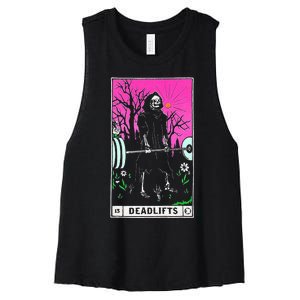 Funny Tarot Card Deadlifts Gym Workout Occult Reader Black Classic Fit Women's Racerback Cropped Tank