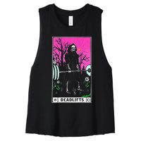 Funny Tarot Card Deadlifts Gym Workout Occult Reader Black Classic Fit Women's Racerback Cropped Tank