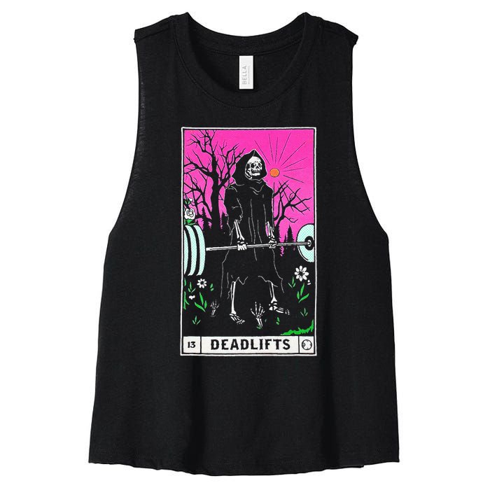 Funny Tarot Card Deadlifts Gym Workout Occult Reader Black Classic Fit Women's Racerback Cropped Tank