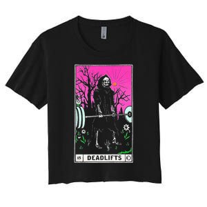 Funny Tarot Card Deadlifts Gym Workout Occult Reader Black Classic Fit Women's Crop Top Tee