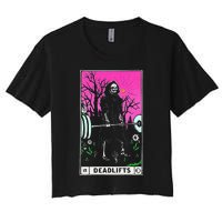 Funny Tarot Card Deadlifts Gym Workout Occult Reader Black Classic Fit Women's Crop Top Tee