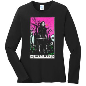 Funny Tarot Card Deadlifts Gym Workout Occult Reader Black Classic Fit Ladies Long Sleeve Shirt