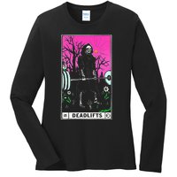 Funny Tarot Card Deadlifts Gym Workout Occult Reader Black Classic Fit Ladies Long Sleeve Shirt