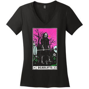 Funny Tarot Card Deadlifts Gym Workout Occult Reader Black Classic Fit Women's V-Neck T-Shirt