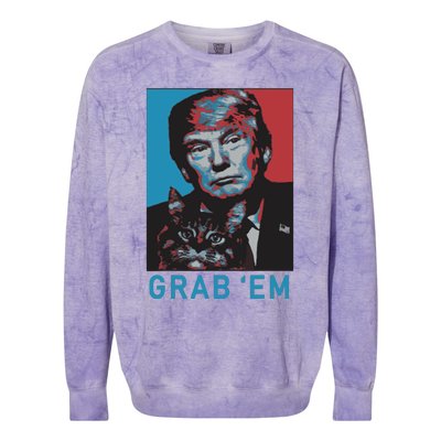 Funny Trump Cat Grab Em Cat Colorblast Crewneck Sweatshirt