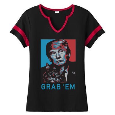 Funny Trump Cat Grab Em Cat Ladies Halftime Notch Neck Tee