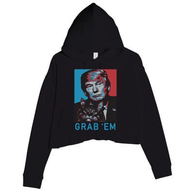 Funny Trump Cat Grab Em Cat Crop Fleece Hoodie