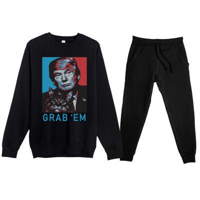 Funny Trump Cat Grab Em Cat Premium Crewneck Sweatsuit Set