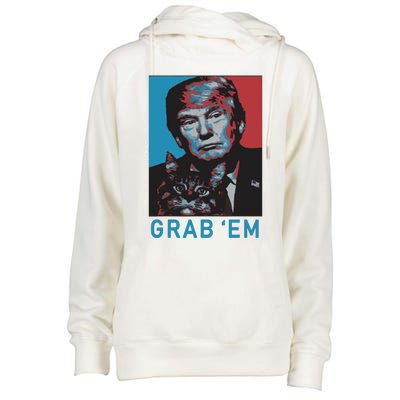 Funny Trump Cat Grab Em Cat Womens Funnel Neck Pullover Hood