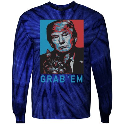 Funny Trump Cat Grab Em Cat Tie-Dye Long Sleeve Shirt