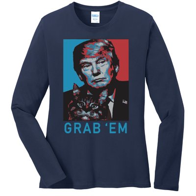 Funny Trump Cat Grab Em Cat Ladies Long Sleeve Shirt